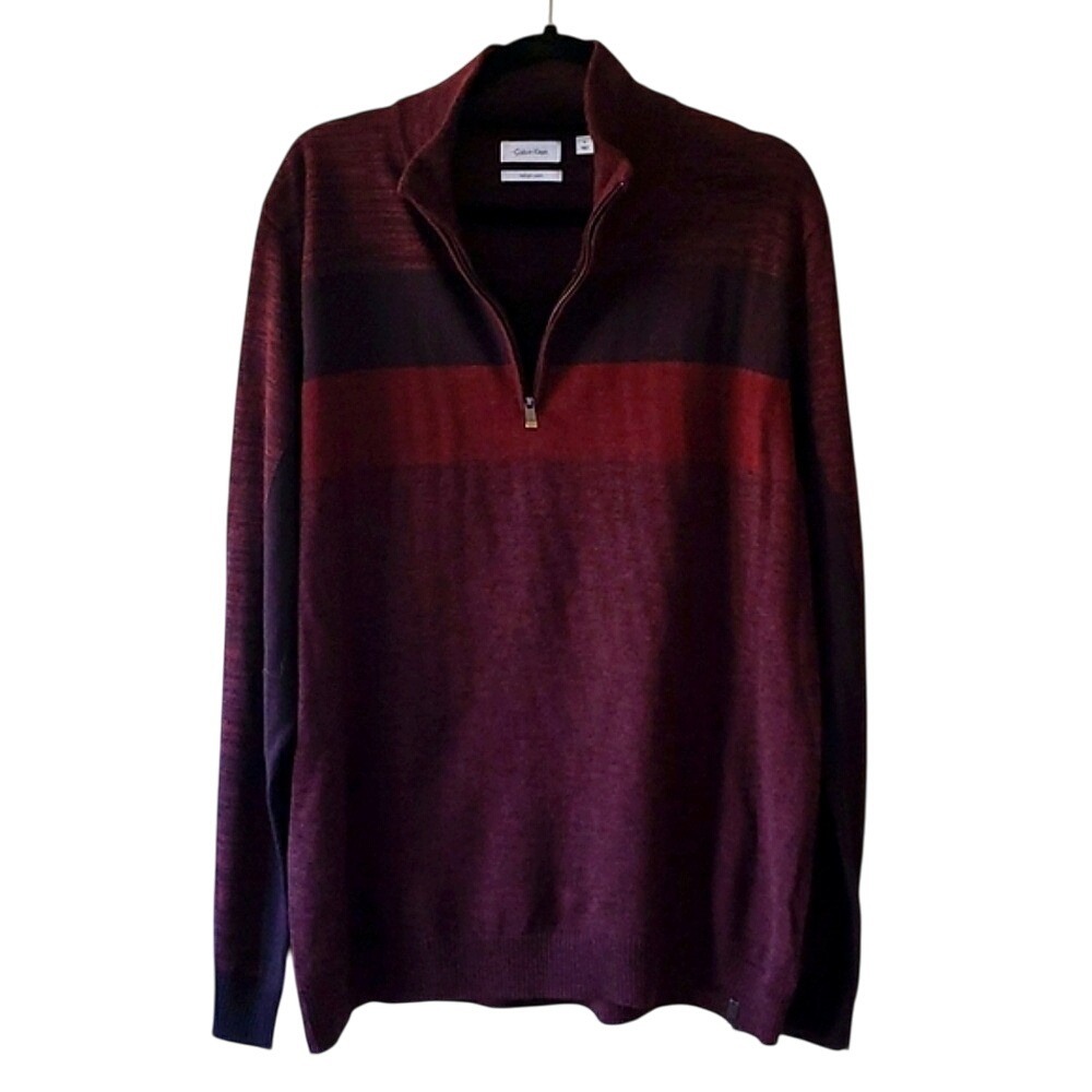 Calvin Klein Mens XL‎ Quarter Zip Pullover Sweater Italian Yarn Burgundy